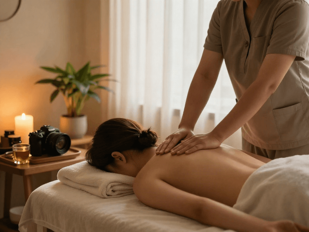 강서구출장마사지 therapy session in a peaceful spa environment with soothing ambiance.