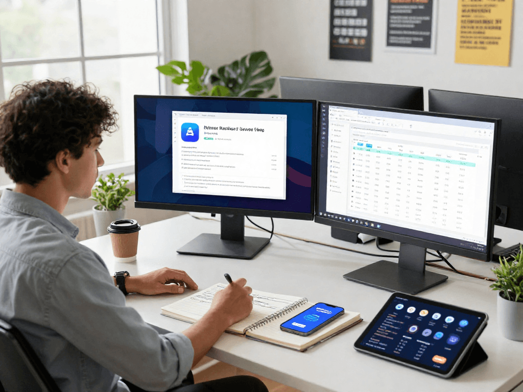 Boost your app downloads with effective marketing strategies in a modern workspace.