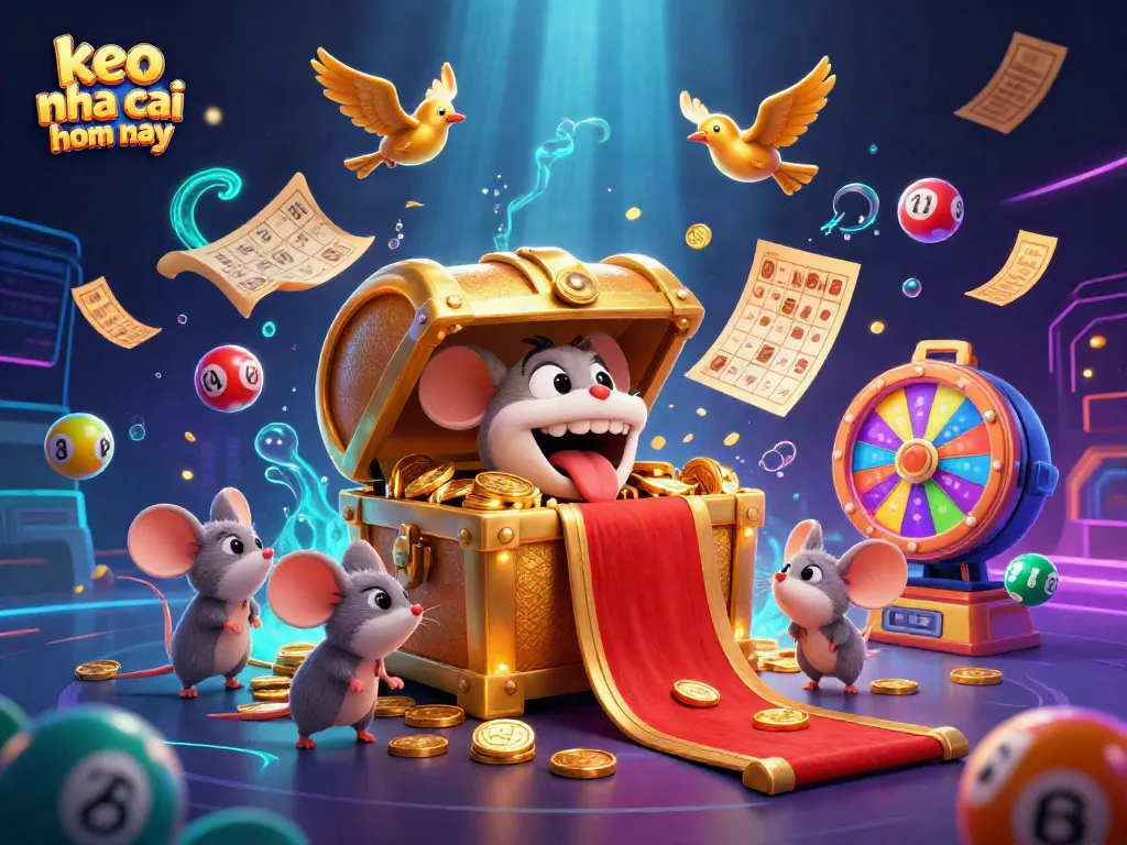 Discover betting strategies with keo nha cai hom nay, featuring vibrant lottery elements and adventurous characters.