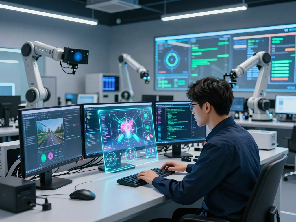 AI Image Detection technology being utilized in a futuristic lab setting for real-time analysis.