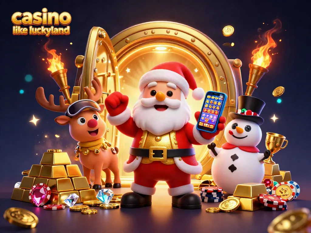 Play exciting games at a casino like LuckyLand with animated characters in a vibrant scene.