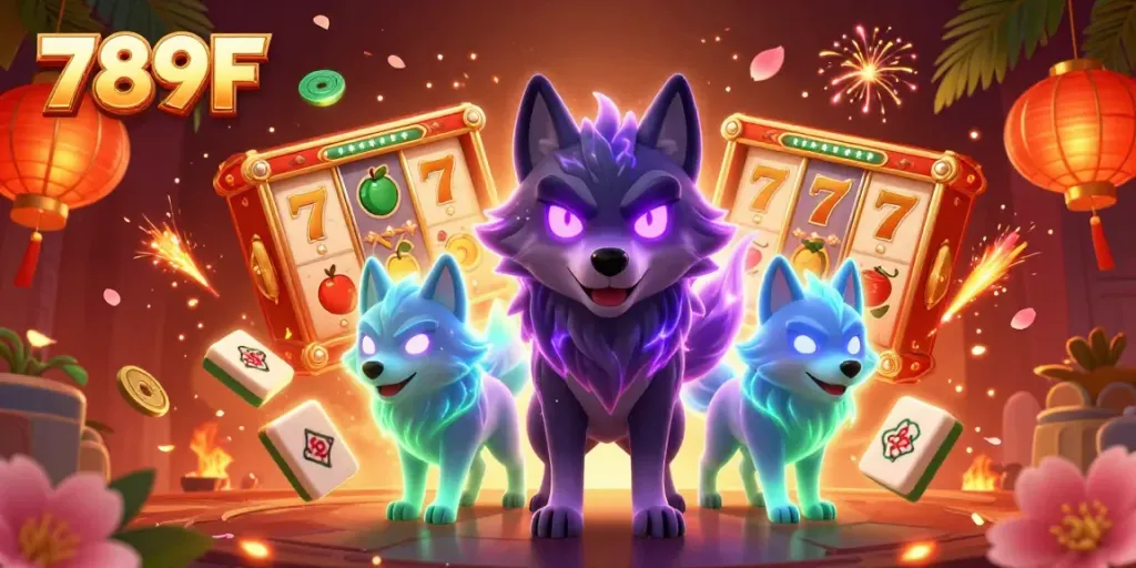 Experience the excitement of 789F with glowing wolf leaders surrounded by dynamic slot elements.