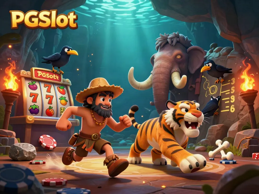 Experience thrilling PGSlot gameplay with dynamic slot elements and animated prehistoric characters.