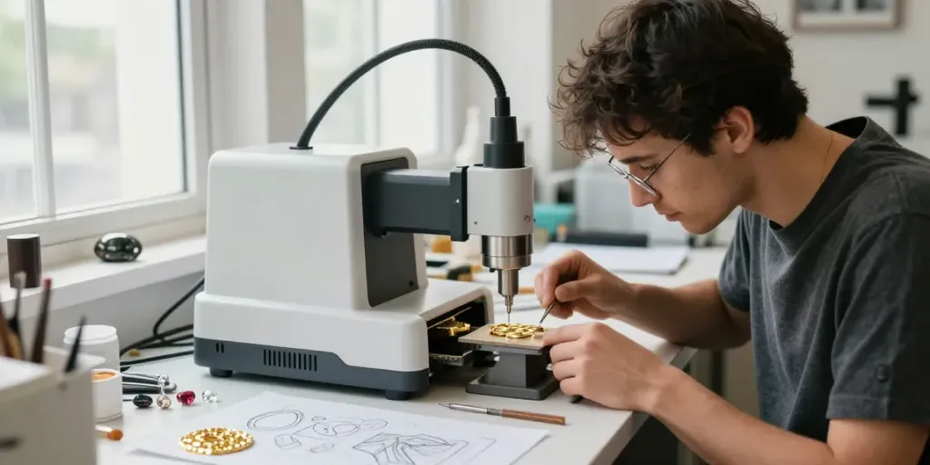 Proses pembuatan perhiasan emas berkualitas tinggi dengan teknologi laser presisi di EMAS88.