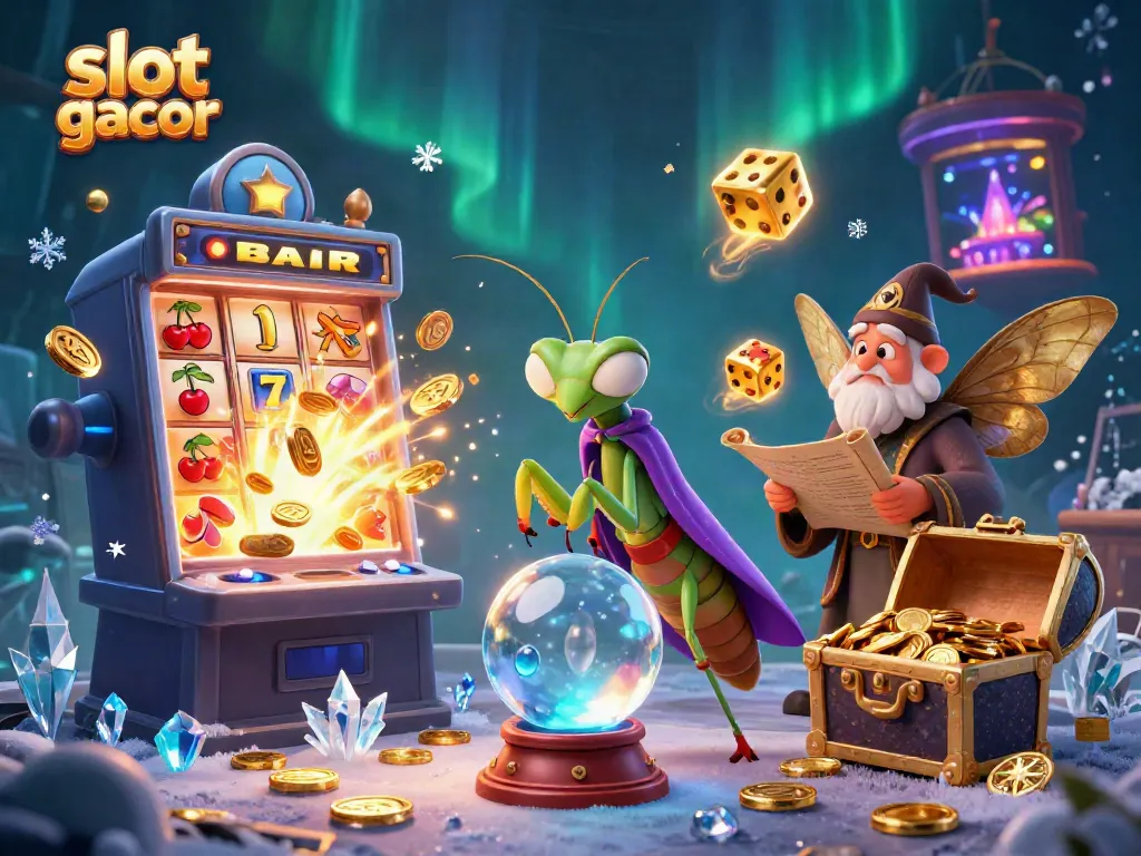 Engage with slot gacor slots in a vibrant 3D fantasy scene filled with jackpots and mystical characters.