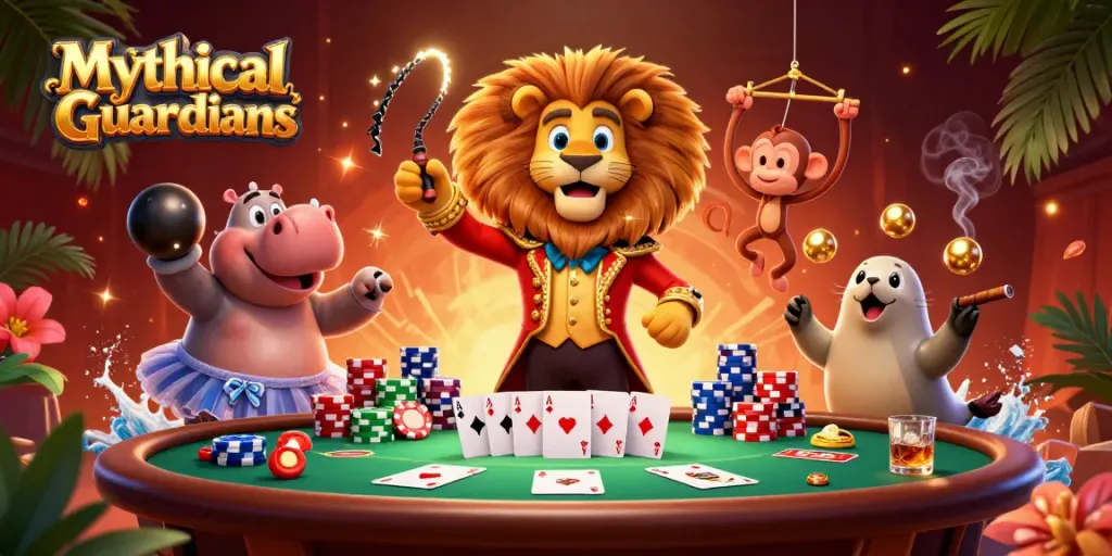 Engage with Mythical Guardians as players enjoy strategic winnings at dynamic poker tables.