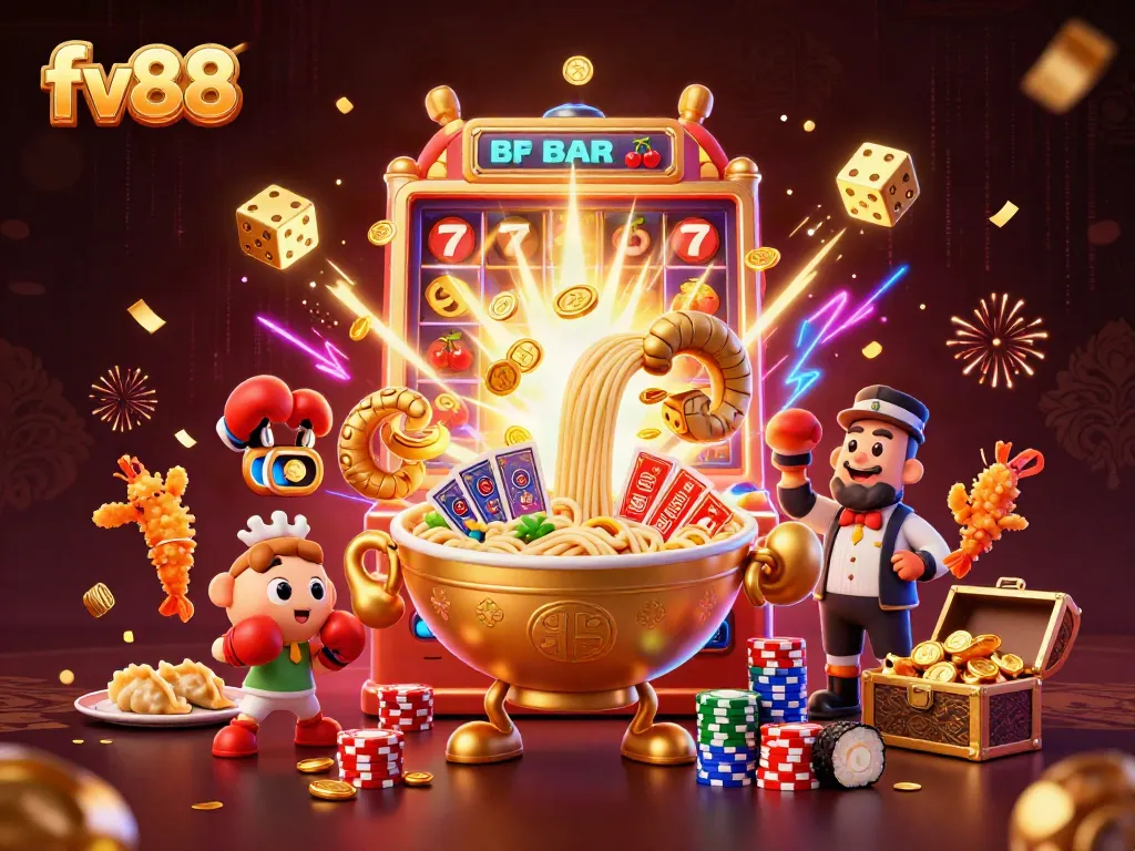 Experience thrilling games at fv88 with a dynamic 3D casino scene featuring unique characters and exciting elements.