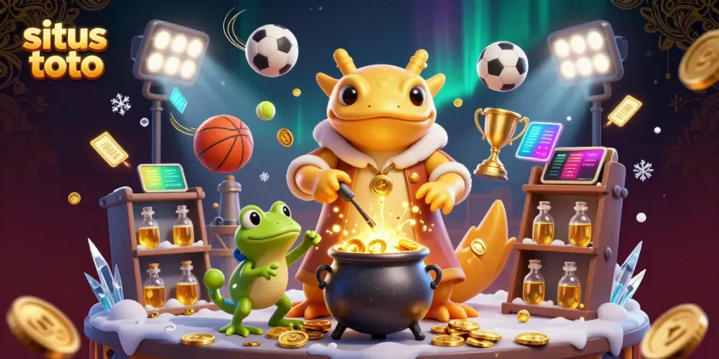 Engage with the vibrant world of situs toto, featuring the golden salamander alchemist and sports betting elements.