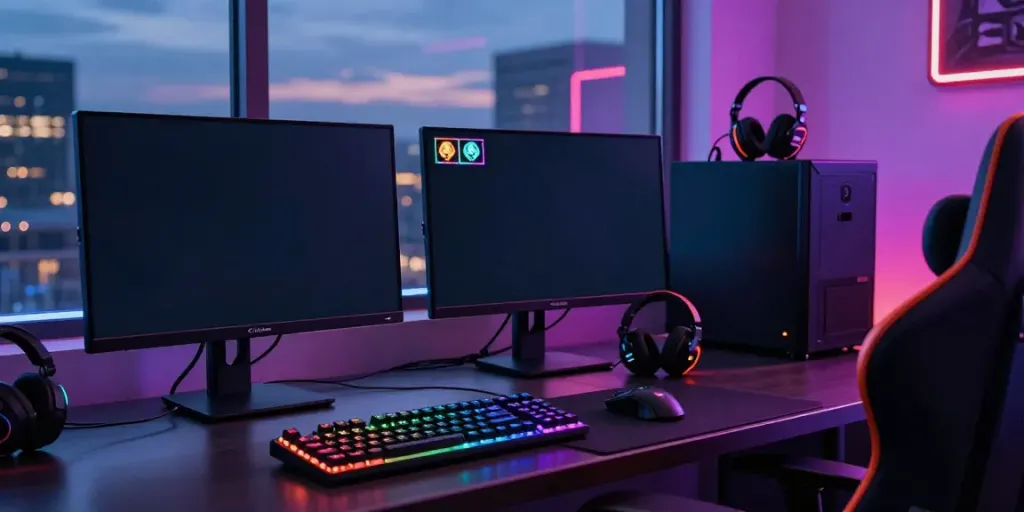 Exciting online slot game setup showcasing vibrant graphics and gaming accessories.