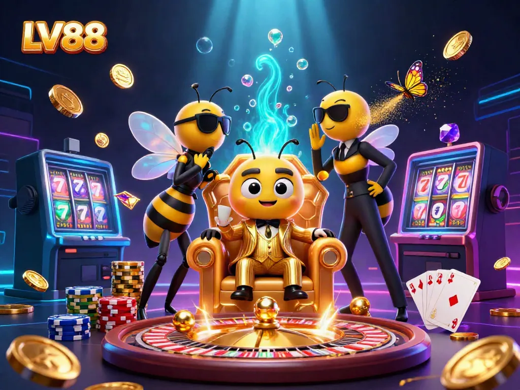 Experience LV88 with a bumblebee mob boss and vibrant casino elements in an engaging 3D scene.