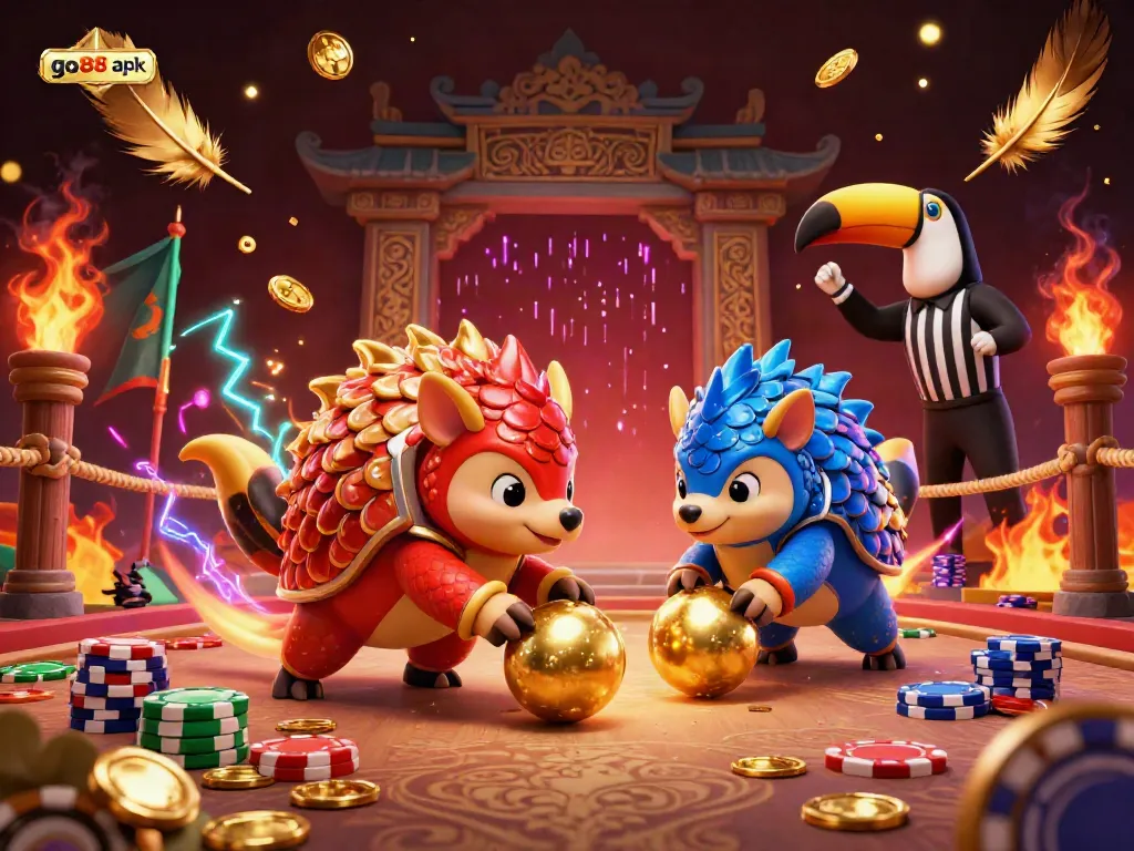 Engage with exciting Go88 apk gameplay featuring vibrant pangolins and dynamic poker chips.