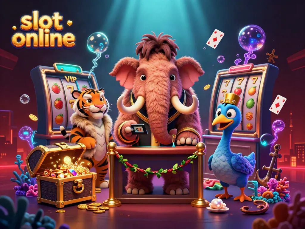 Engage with slot online adventures featuring unique characters in a vibrant casino scene.