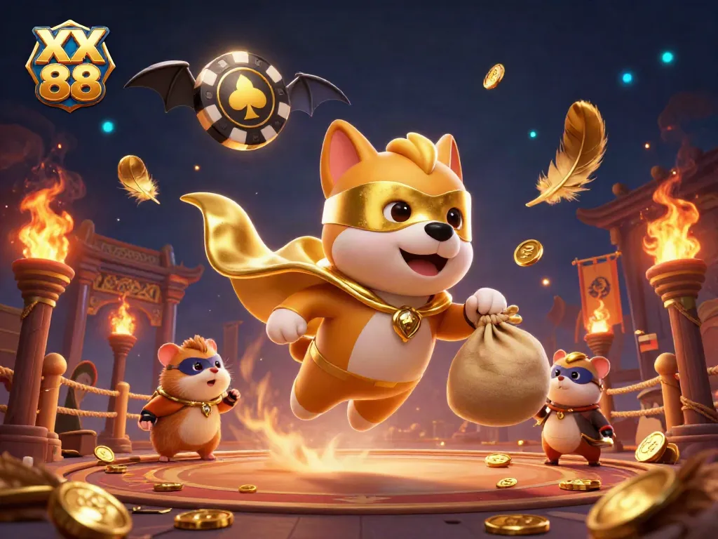 Experience the thrill of XX 88 with a superhero dog and hamster in an exciting casino adventure.
