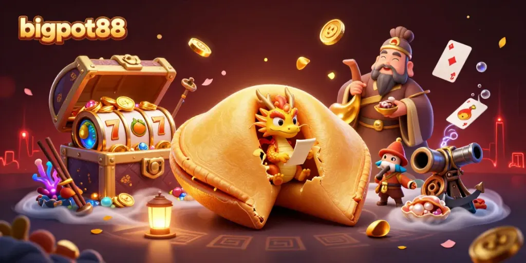 bigpot88 memicu keberuntungan dengan ilustrasi kasino yang ceria dan beragam elemen permainan.
