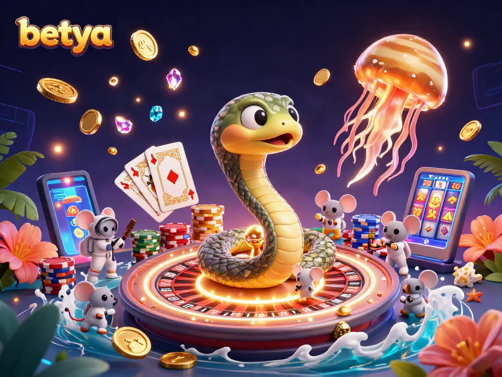 Betya enhances gaming excitement with a colorful 3D casino illustration featuring a roulette-themed Saturn and interactive characters.