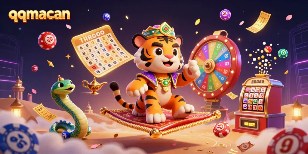 Witness the qqmacan fantasy world with a sultan and genie amidst casino-themed magic and excitement.
