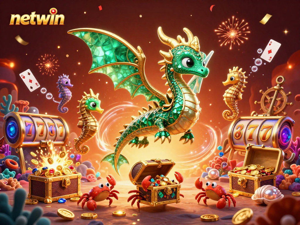 Experience the vibrant world of netwin with this captivating underwater treasure scene filled with gems and gold.
