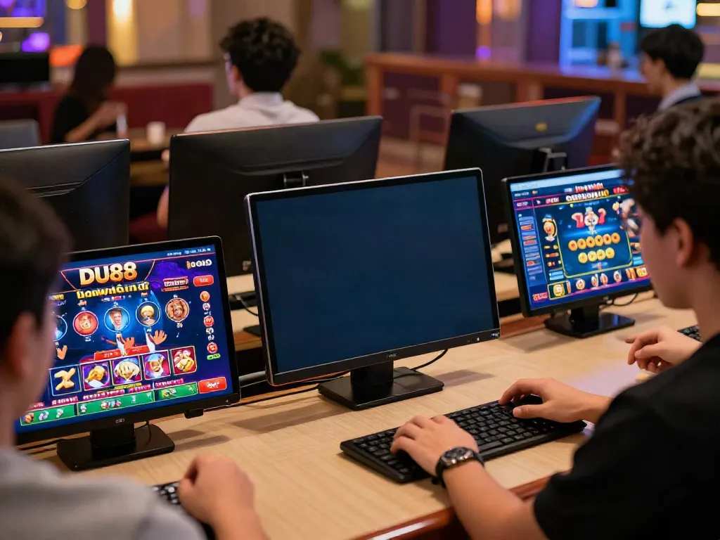 Engaging scene showcasing online gaming at DU88 with colorful gameplay on devices.