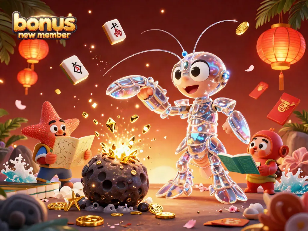 Experience the excitement of winning with the bonus new member in this vibrant 3D casino illustration.