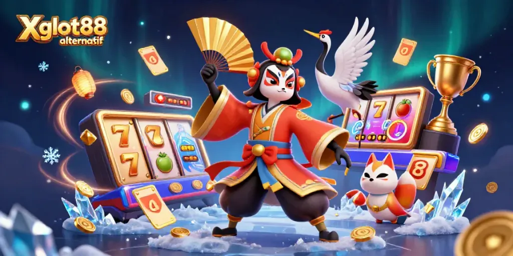 Meningkatkan peluang menang dengan Xgslot88 alternatif, ilustrasi kasino yang kaya warna dan detail.