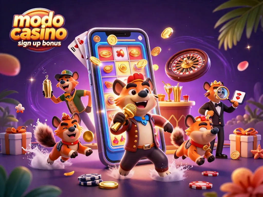 Experience the fun of modo casino sign up bonus with a lively comedy casino scene featuring hyenas.