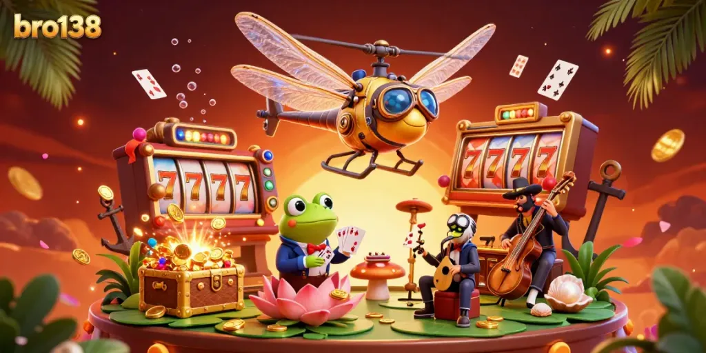 Engage in thrilling gameplay at bro138 with a dynamic casino scene featuring vibrant characters and exciting game elements.