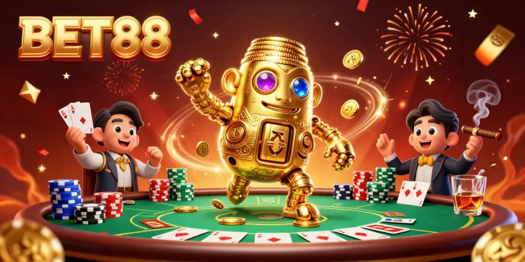 BET88 - Chiến thắng trong trò chơi Casino với Golem vàng và bài poker phong cách ấn tượng