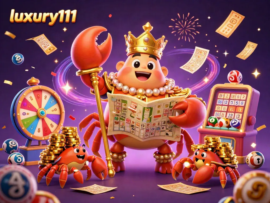 Engage with luxury111's vibrant gaming world featuring a golden crab emperor in a dynamic casino scene.