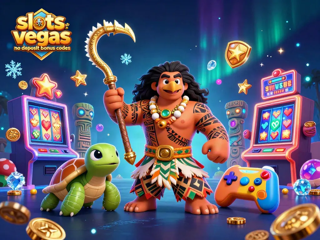 Engage with slots of vegas no deposit bonus codes through vibrant casino-themed illustration featuring cartoon characters and slot machines.