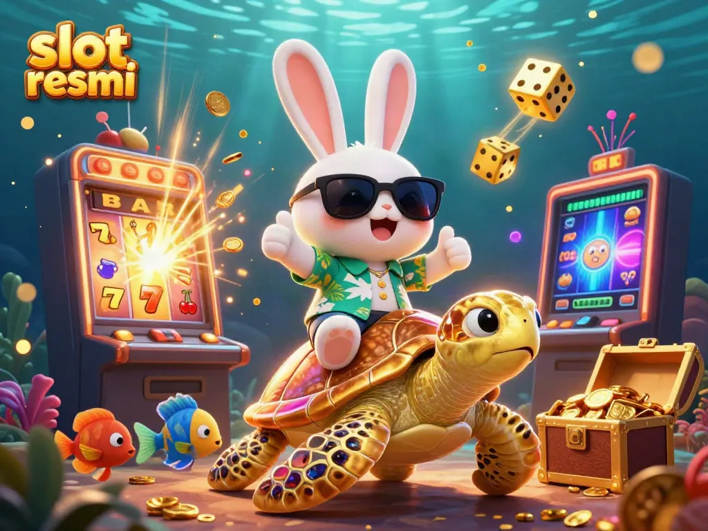 Experience excitement with slot resmi as a lucky rabbit enjoys a jackpot ride on a turtle.