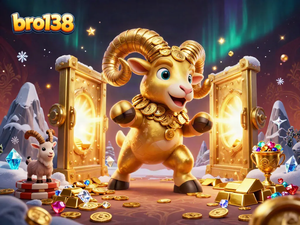 Experience the unique thrills of bro138 through a vibrant scene filled with golden treasures and casino action.