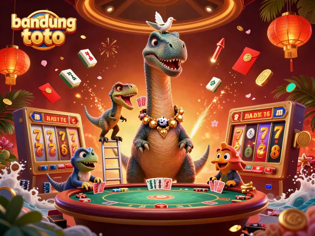Play exciting poker with bandung toto in a vibrant casino scene filled with colorful game elements.