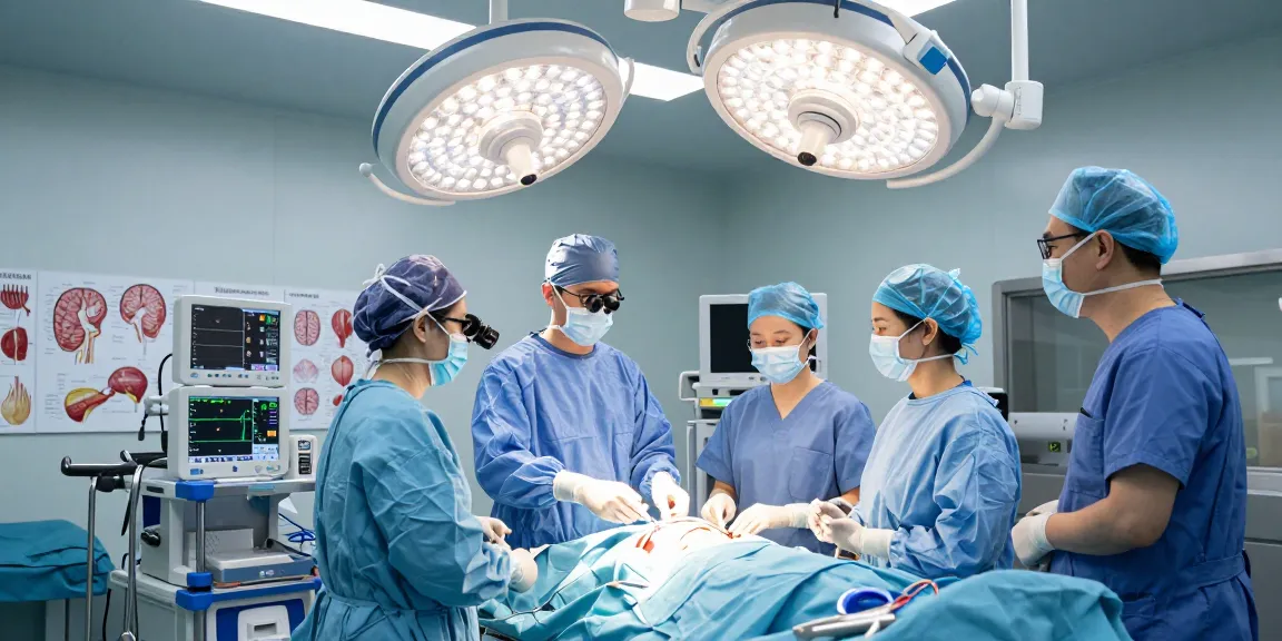 Preparing for beyin tümörü ameliyatı, surgical team in a clinical environment discussing critical plans and utilizing advanced technology.