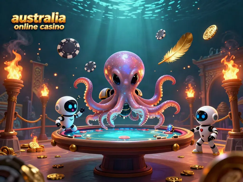 Engage in thrilling gameplay at the australia online casino with an octopus dealer and robot companion.