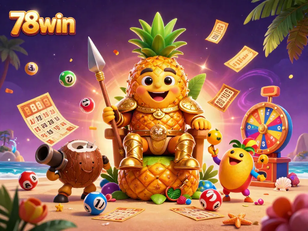 Play thrilling games at 78win featuring the golden pineapple king with vibrant casino elements.