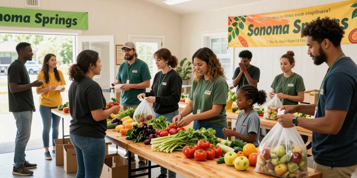 Volunteers at springshall.org organizing fresh produce for community food distribution
