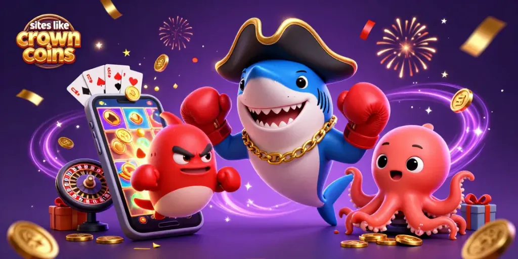 Spin colorful slots and win with sites like crown coins in this vibrant casino scene.