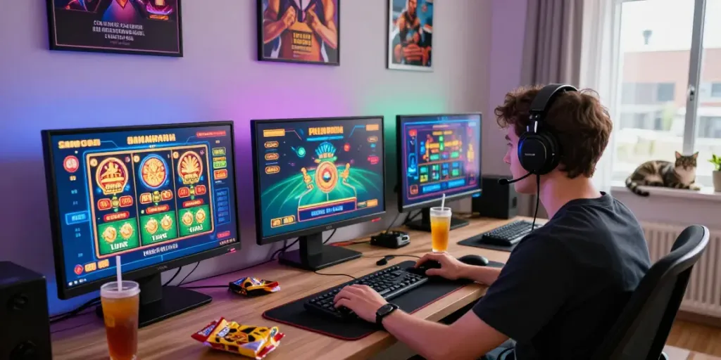Engaged player enjoying bigdewa online gaming experience with vibrant visuals.