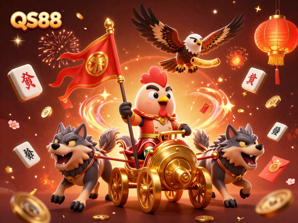 QS88 engages players with a vibrant 3D casino scene featuring dynamic game elements