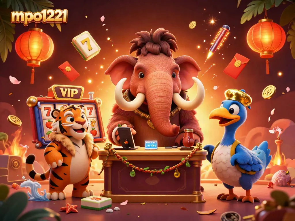Enhance gameplay with mpo1221 in this vibrant casino scene featuring dynamic characters and slot game elements.