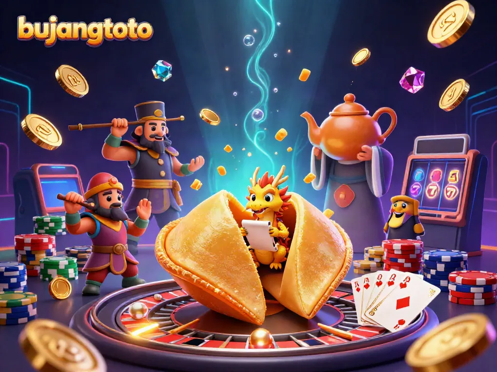 Win big with bujangtoto, experiencing vibrant 3D casino art featuring a fortune cookie and dragon!