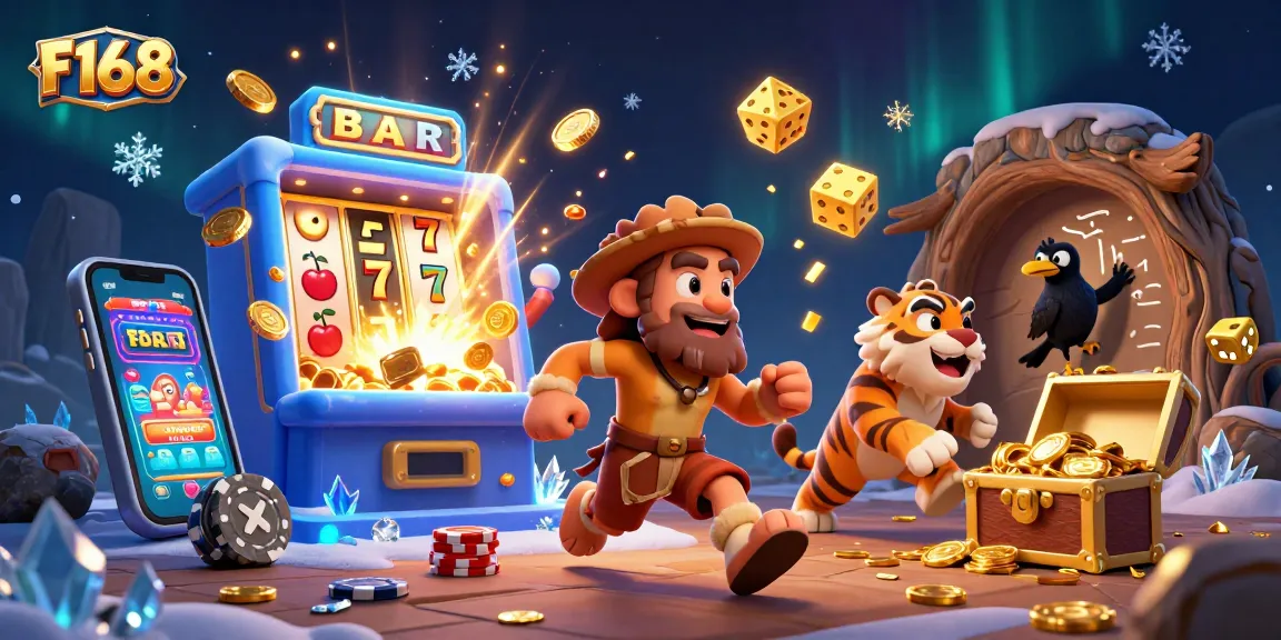 F168 offers exciting slot games featuring colorful elements and dynamic gameplay in a vibrant casino scene.