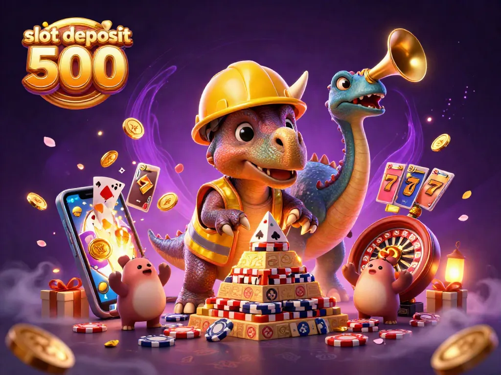 Engage in thrilling play with slot deposit 500 in a vibrant casino scene, featuring dynamic characters and game elements.