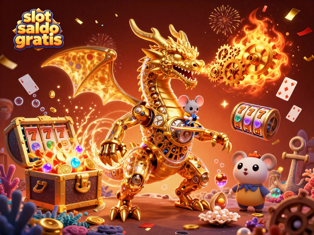 Win big with slot saldo gratis in this vibrant 3D casino scene filled with treasures and excitement.
