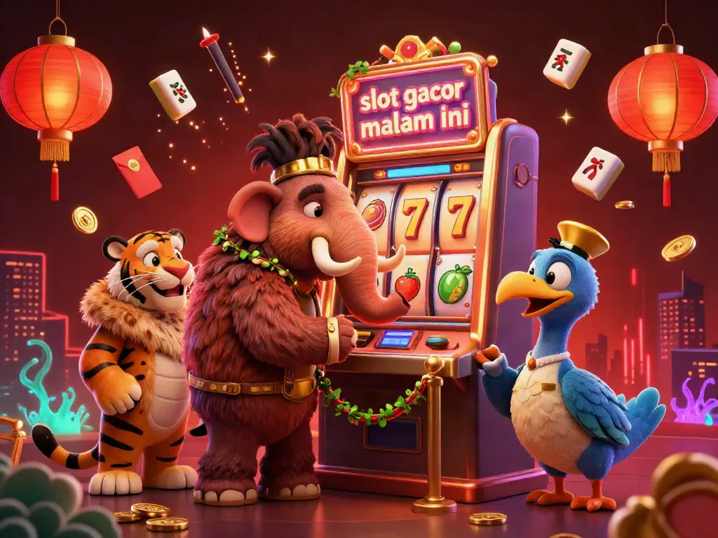 Experience the thrill of slot gacor malam ini with vibrant characters and festive casino elements.