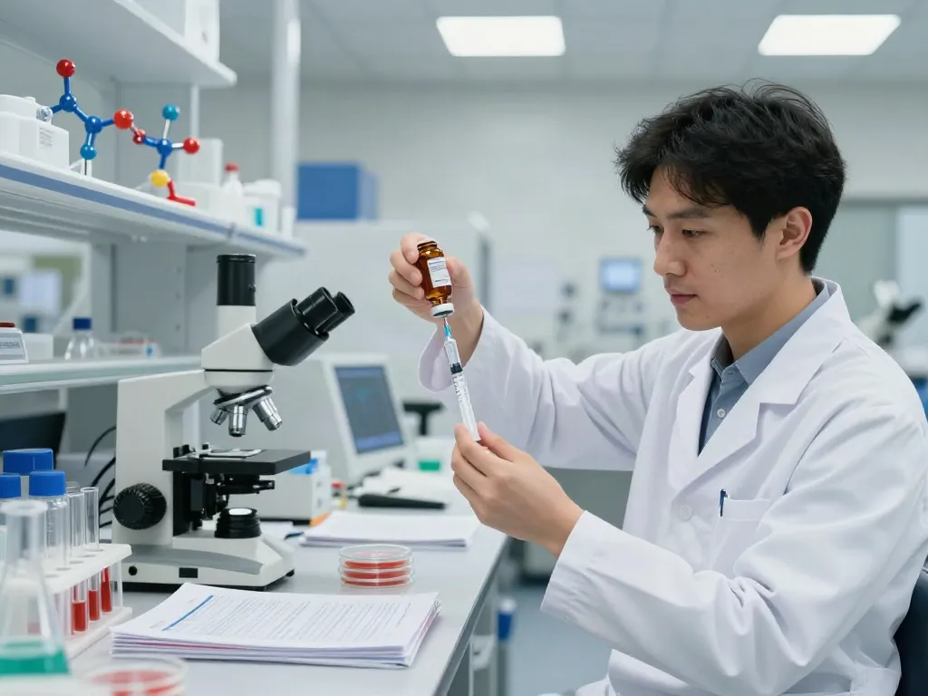Scientist handling N-Acetyl Semax in a vibrant lab environment.