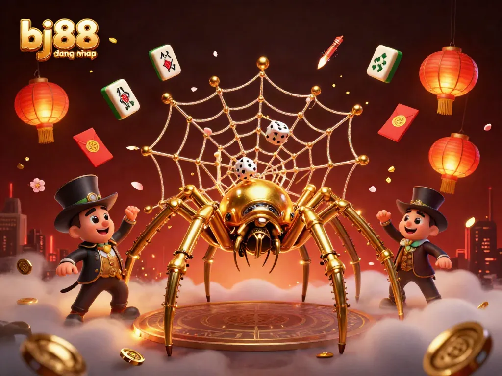 Capture the excitement of bj88 dang nhap with a vibrant 3D casino illustration featuring dynamic gaming elements and characters.