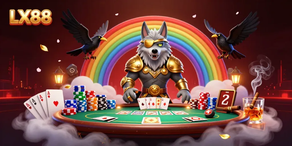 Engage with LX88's thrilling casino atmosphere featuring Odin amidst dynamic poker elements.