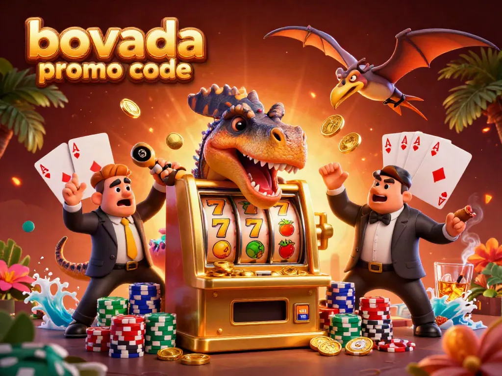Catch jackpot coins with Bovada promo code in a thrilling casino scene featuring vibrant characters and rich gaming elements.