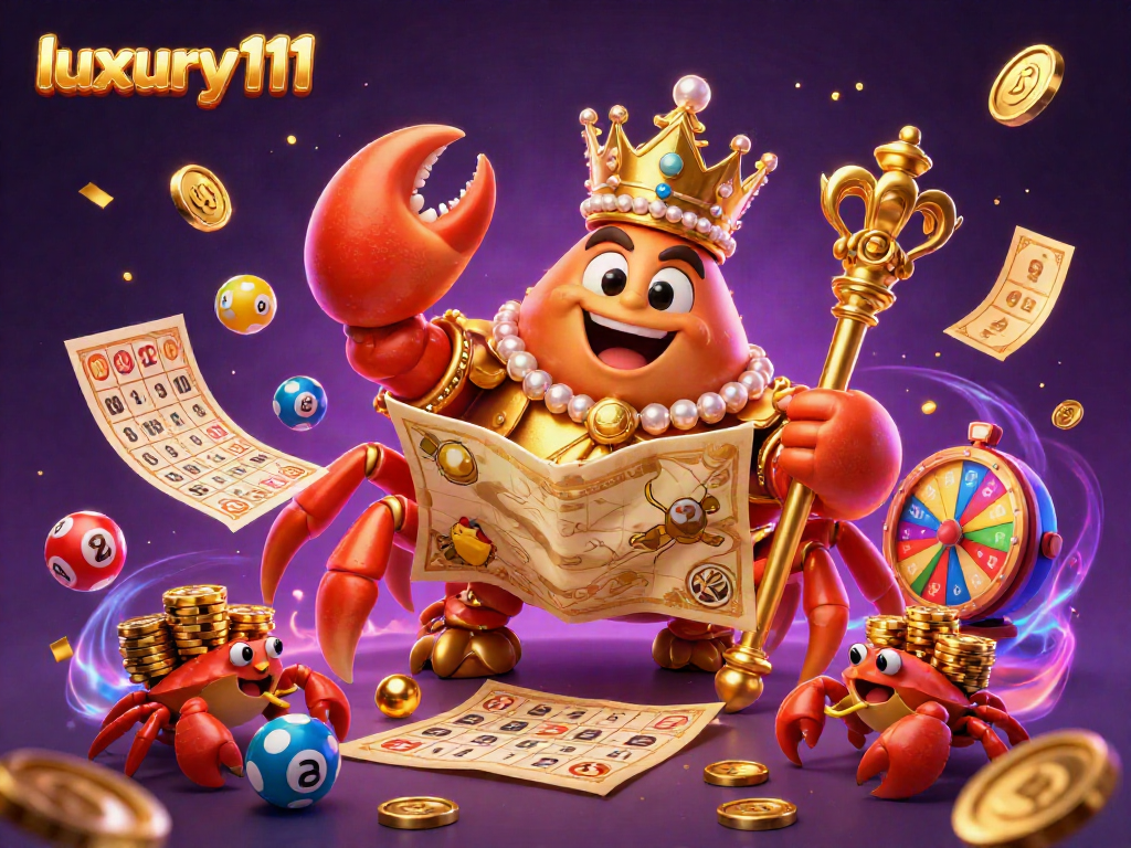 Experience the vibrant casino world of luxury111 with a golden crab emperor and exciting game elements.